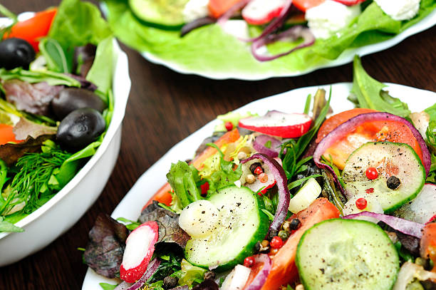 Plate with salad and meat